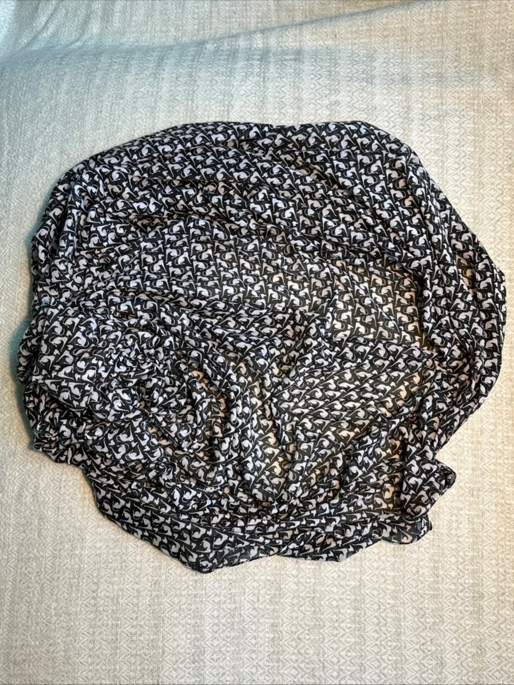 Vintage ESPRIT Oversized Scarf Shawl - Black & White Dog Print - Semi-Sheer